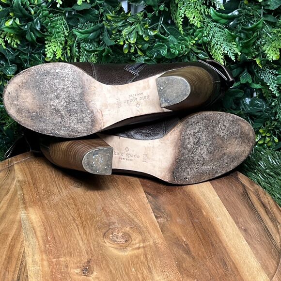 KATE SPADE NEW YORK Bootie Women 9 1/2 Brown Lanise Bow Back‎ Leather Ankle 1839 - Picture 13 of 13